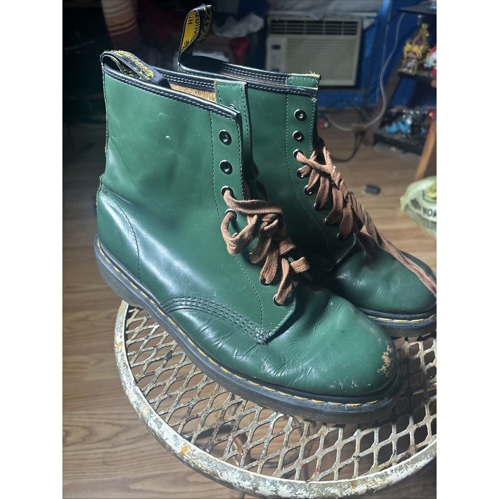 Doc Dr. Martens 1460 Men’s 12 Smooth Green Leather Lace-Up Boots Flaws See Pics